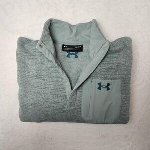 Under Armour Sweatshirt Mens Large Gray SweaterFleece Snap Mock Pullover Pocket